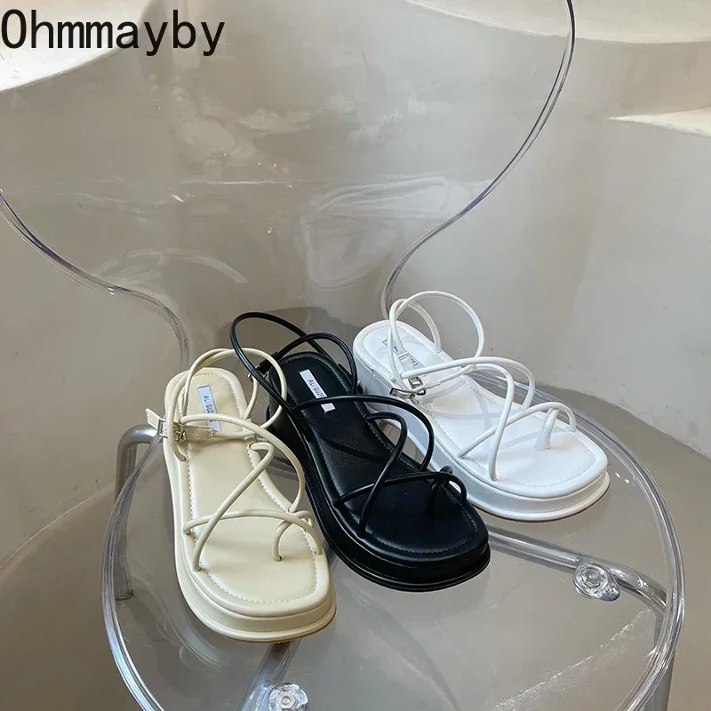 Women Sandals Open Toe Summer Fashion Narrow Band Dress Shoes Platform Wedges Heel Ladies Ankle Strap Gladiator Sandalias