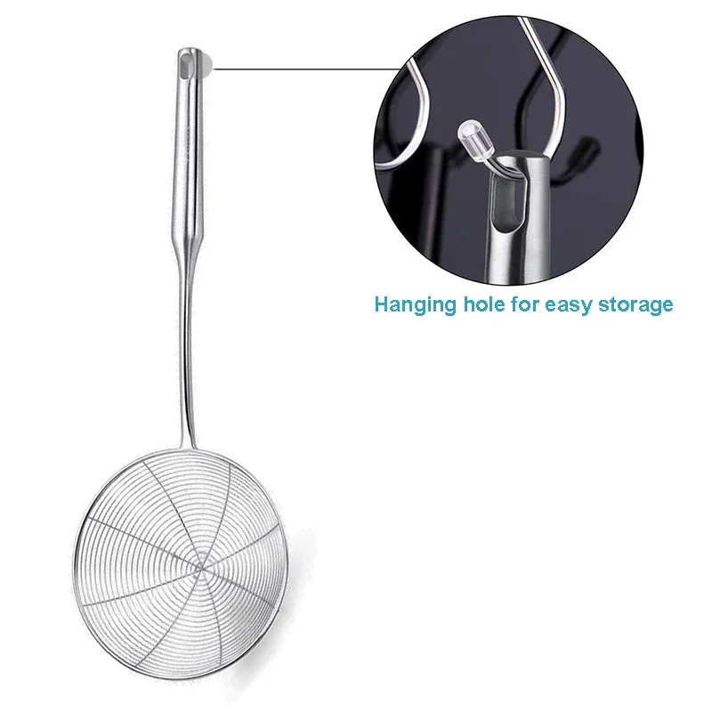 304 Stainless Steel Spider Strainer Skimmer Ladle for Cooking & Frying, Wire Mesh Spoons with Long Handle - Kitchen Gadgets