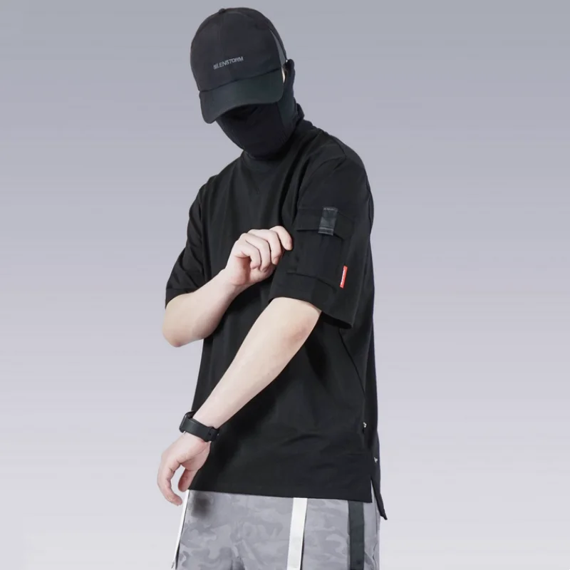 Techwear Punk Style Pocket Patchwork Design T Shirt Summer Man
