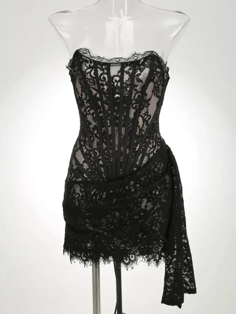 Vestidos de Noche para mujer, vestido blanco de cumpleaños para mujer, vestidos elegantes plisados de lujo para otoño 2023, ropa de fiesta de retazos de encaje