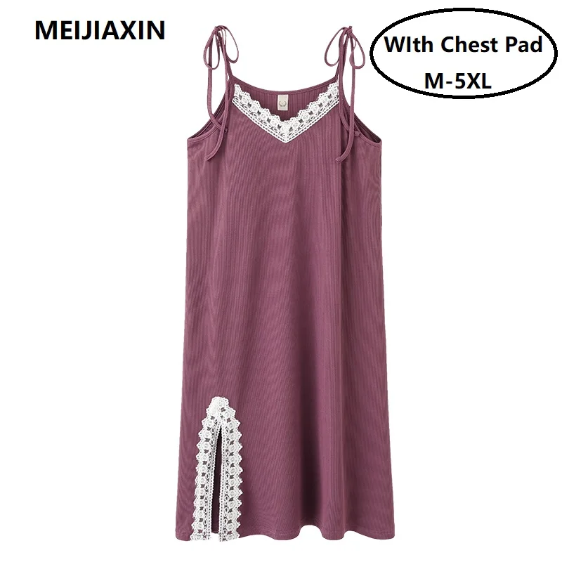 

Summer Modal Women Sling Nightgown Sexy Nightdress With Chest Pad Loose Soft M-5XL Female Sleep Dress