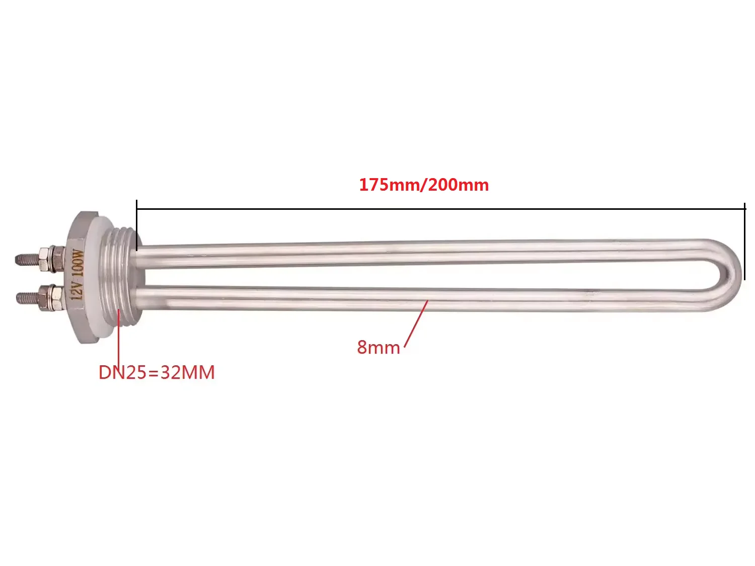 12v Heating Element DC Solar Resistance U Shape DN25 Electric Immersion Water Element Tubular Boiler Heater 100w 150w 200w Water Heating Rod Electric Water Heater Device Cartridge Heaters Water Heater Fittings
