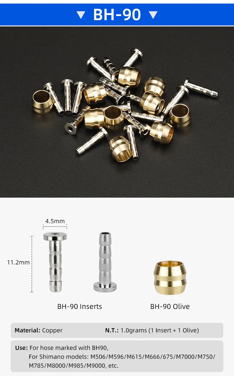 Fahrradbremse Kupfer Olive Head Verbindungseinsatz/Ölnadel-Set für Shimano BH59 BH90 Sram Magura Tektro hydraulische Scheibenbremse – Detail 4