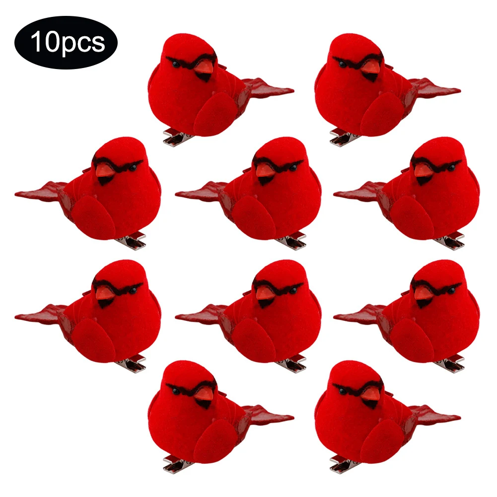 10pcArtificialRedBirdsOrnamentCliponCardinalsFeatheredBirds
