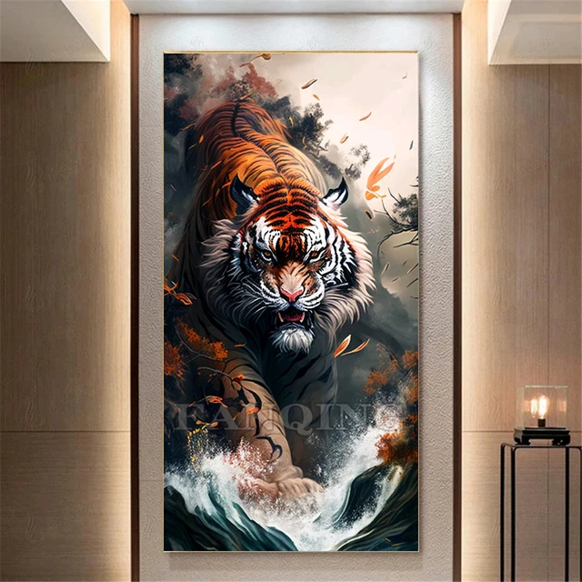 Comprar Pintura de diamantes 5D, bordado de diamantes cuadrados y redondos,  venta de imágenes de tigre blanco, mosaico de diamantes de imitación, arte  de pared