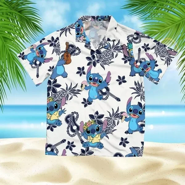 

Гавайские рубашки Ститч, оригинальные мужские Гавайские рубашки Диснея, Повседневная рубашка на пуговицах с коротким рукавом, винтажные футболки, топы