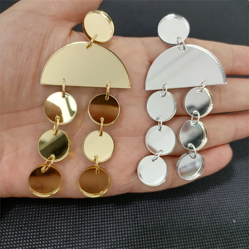 KUGUYS Original Dots Dangle-Ohrringe für Damen, Spiegel-Acryl, modischer geometrischer Schmuck, Silber- und Goldfarben, Sommer-Accessoires – Detail 4