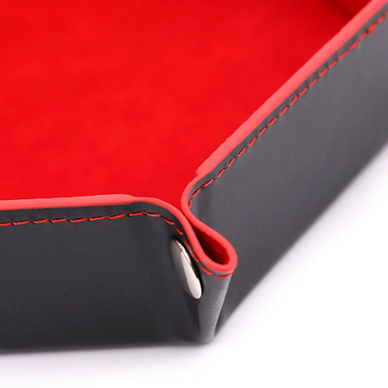 Foldable Dice Hexagonal Tray Box PU Leather Desktop Storage Box Folding Hexagon Coin Square Tray Dice Game 6 Styles