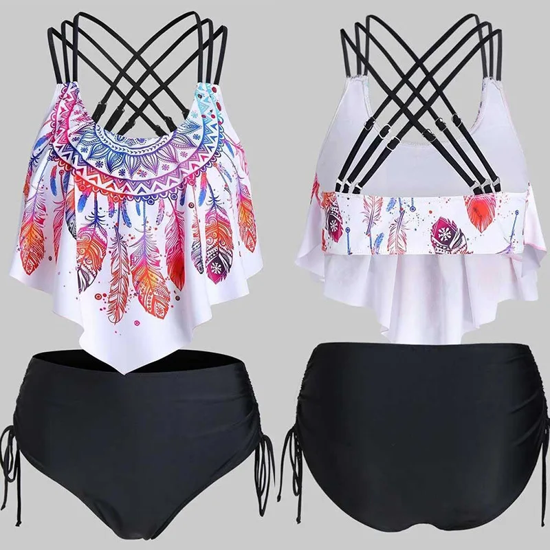 

New High Waist Fashion Sexy Transparent Ruffled Swimsuit Women's Bikini Split Suit