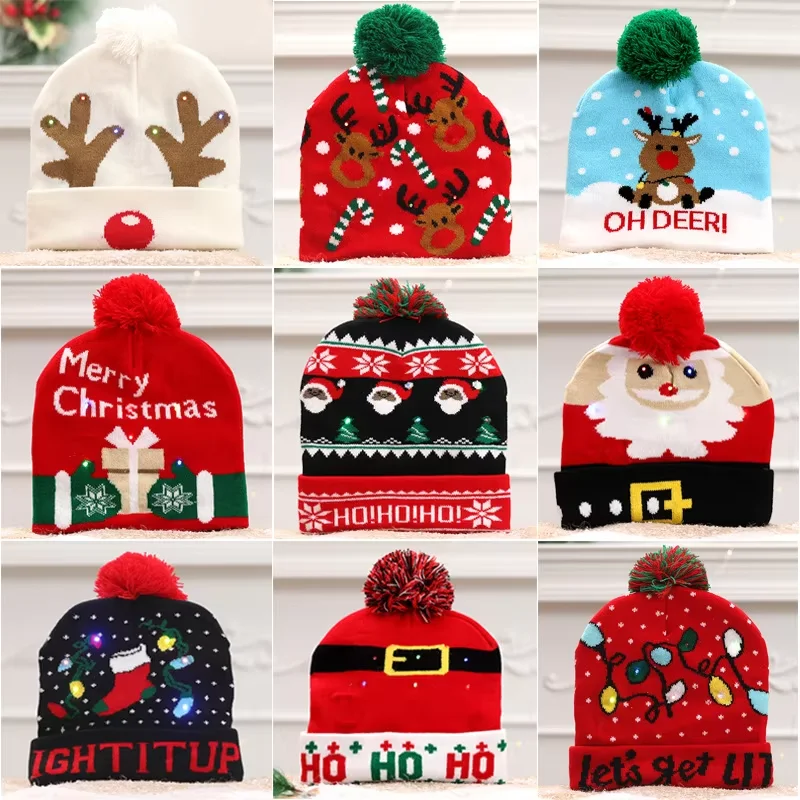 Festive Flashing LED Light-Up Christmas Hat - Snowman Winter Warm Knit Cap