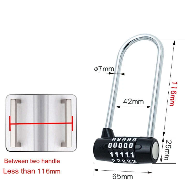 5 Dial Password Combination Lock Antitheft Alloy Steel U Shape Lock Padlock Glass Door Locks Bicycle Motorcycle chain lock