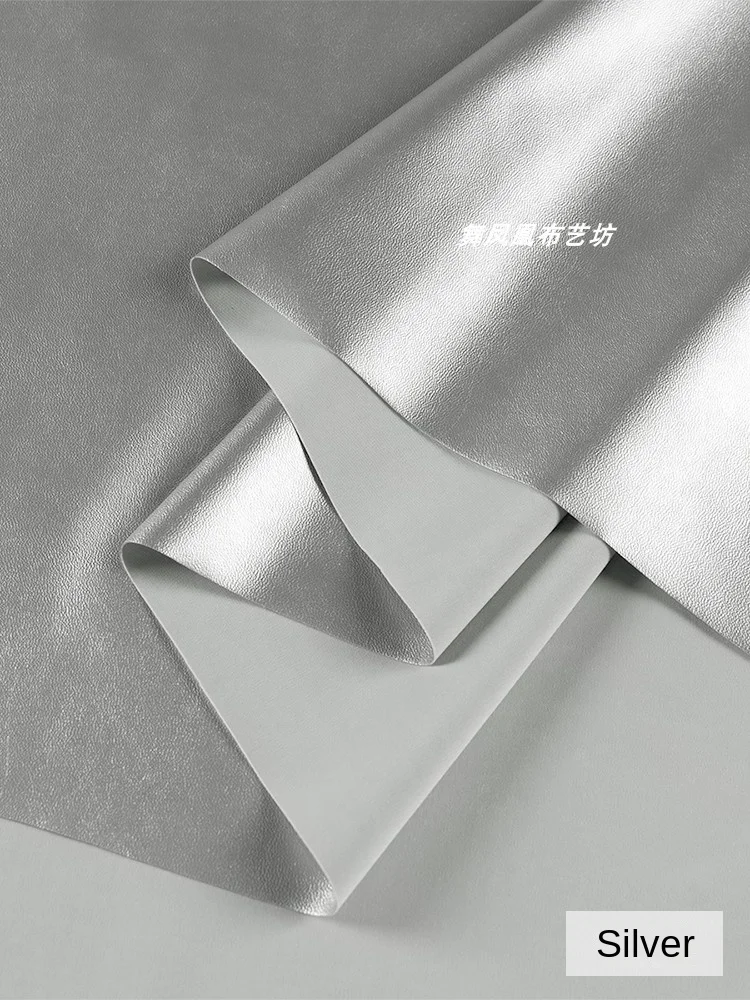 Silver Leather Fabric Four Sides Elastic Soft Smooth Waterproof Clothing Designer Cloth Diy Sewing By The Meter