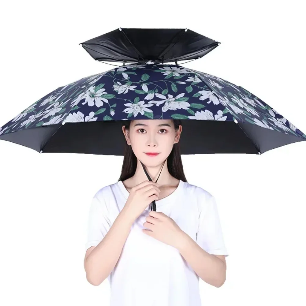 Portable Rain Umbrella Hat Foldable Outdoor Fishing Sunshade Waterproof Camping Headwear Beach Head Hats Fishing Hat 77CM