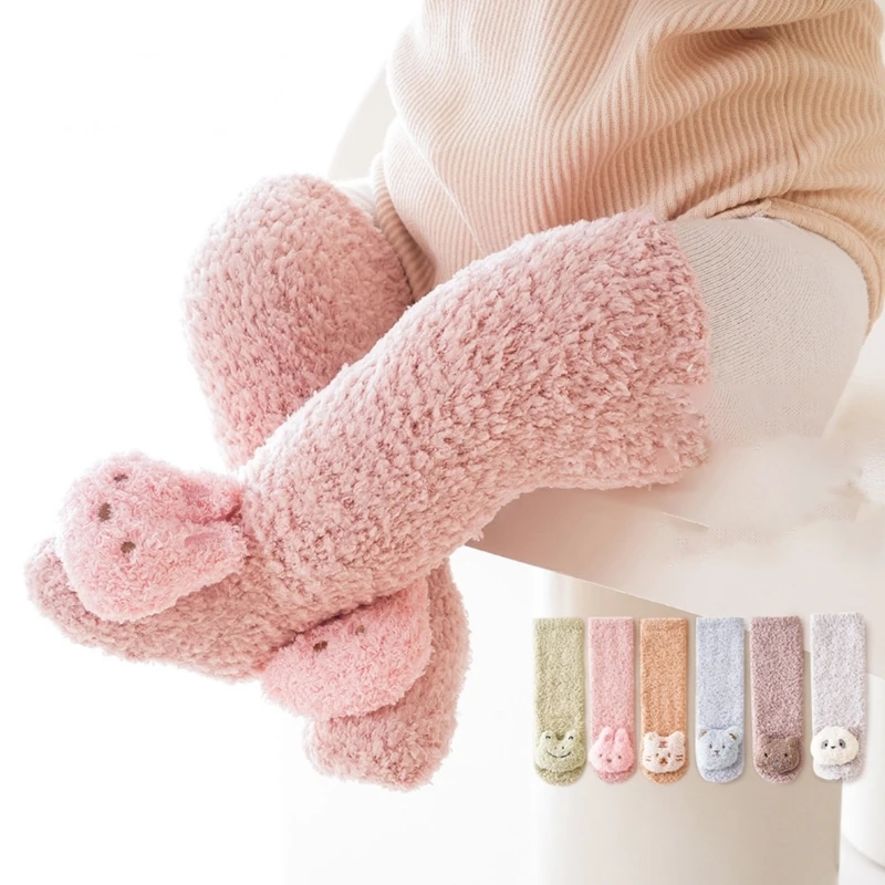 

Winter Warm Baby Coral Fleece Socks Long Tube Antiskid Floor Socks with Cartoon Animal Pattern