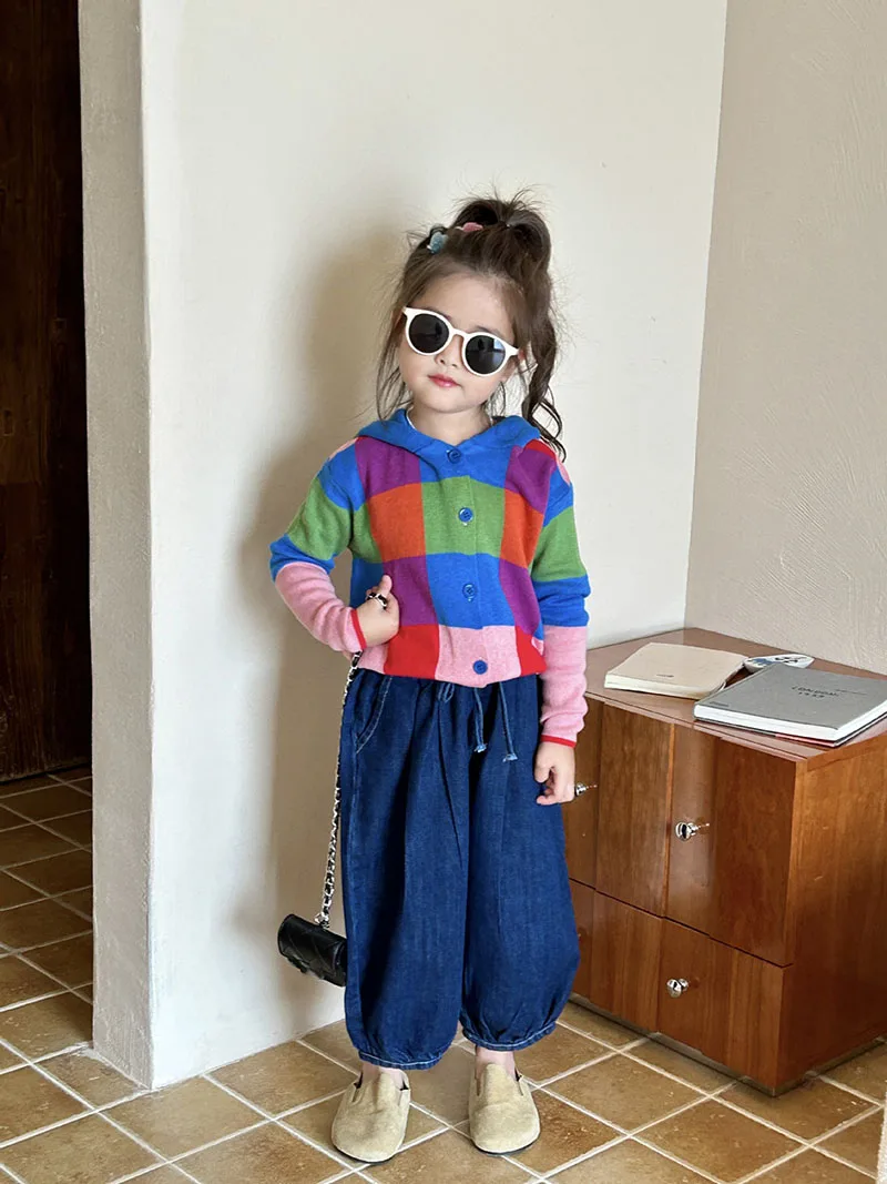 

MILANCEL Autumn Hooded Sweater For Girls KidsPlaid Cardiagns