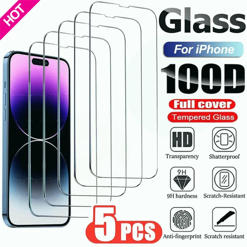 

5Pcs Tempered Glass for IPhone 14 13 12 11 Pro Max Screen Protector for IPhone 12Mini 13Mini 7 8 14 Plus SE X XS XR 14Pro Glass