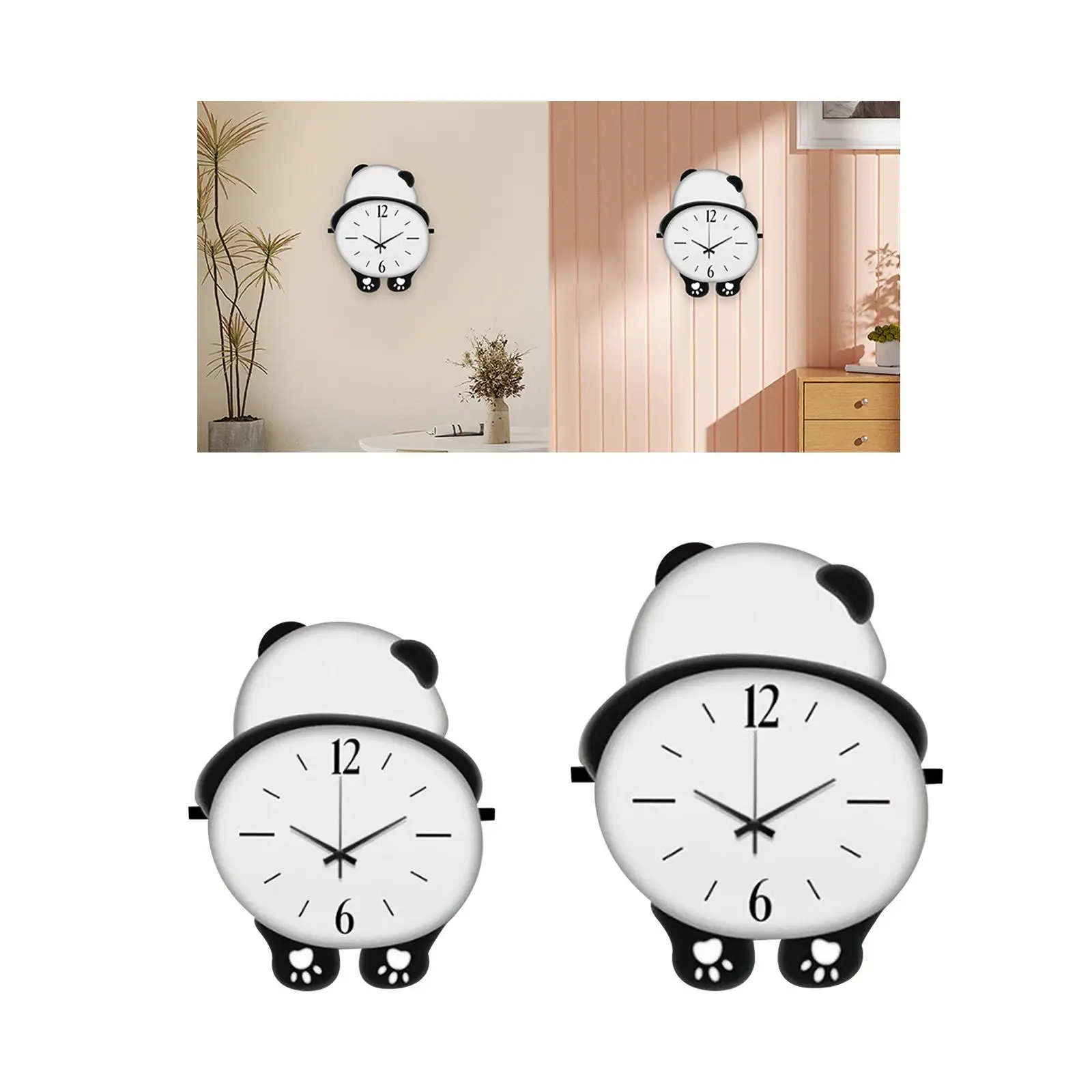 Wood Panda Wall Clock Wall Art Decor Battery Operated Hanging Clock Cute for Farmhouse Versatile