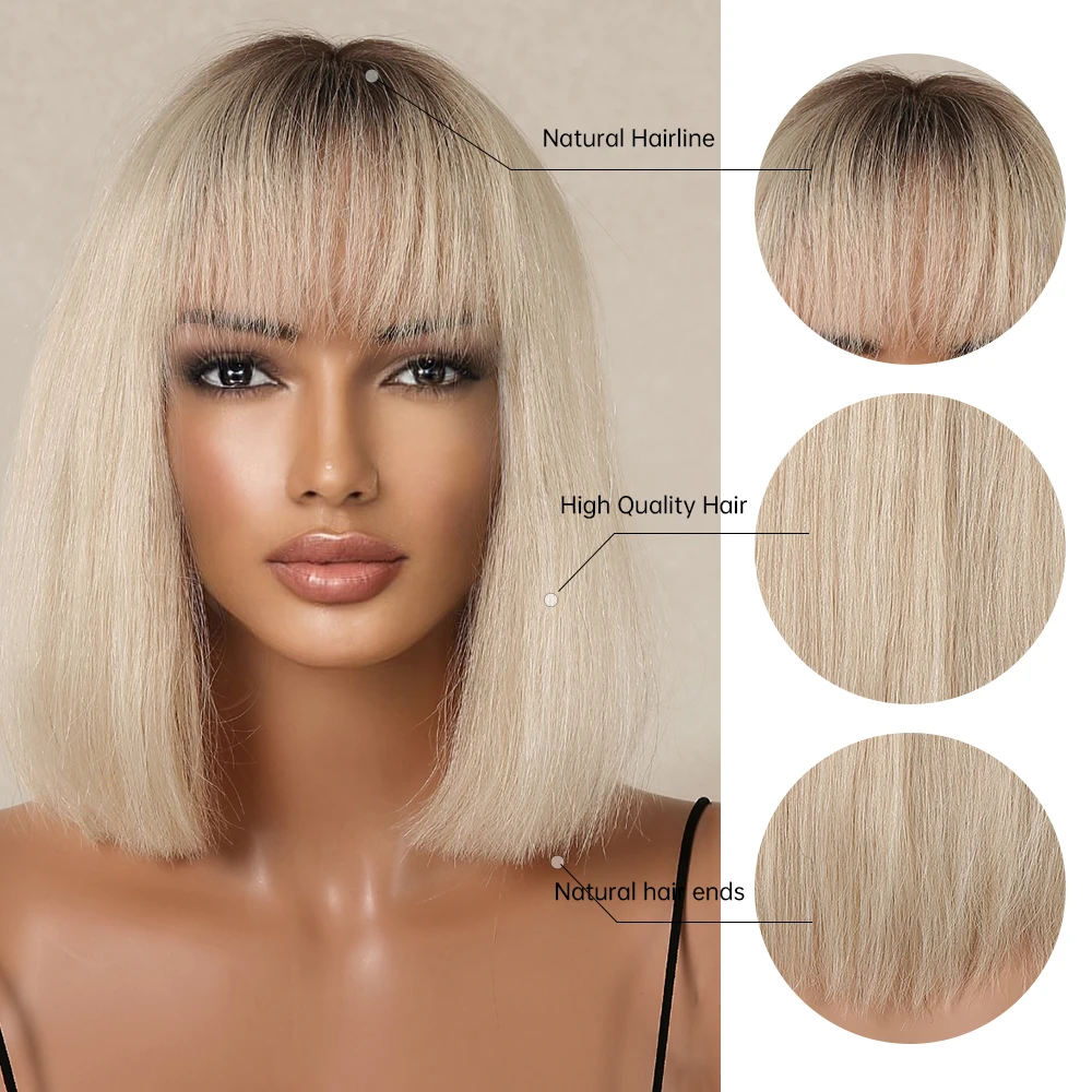 10 inch 100% Remy Human Hair Wigs Platinum Blonde Natural Human Hair Wigs for Women Short Straight with Bangs Blonde Bob human hair wig