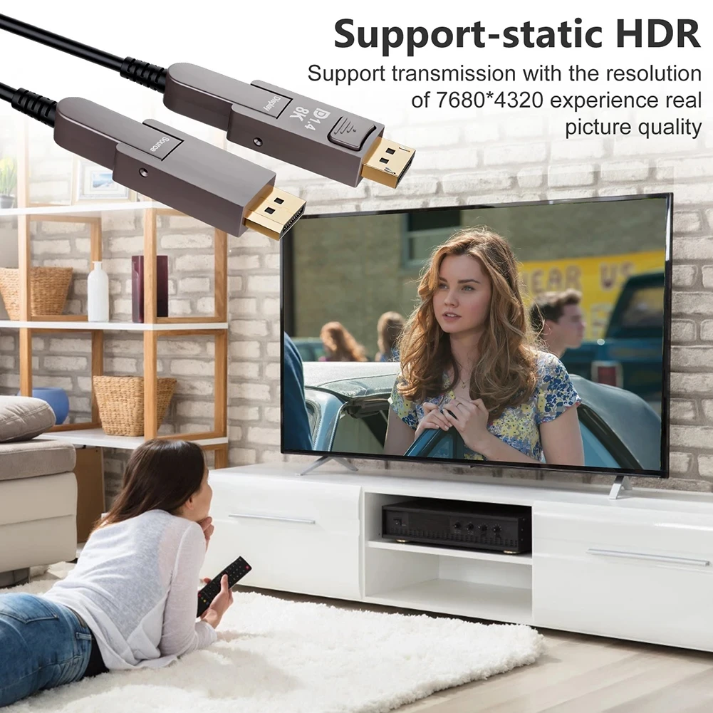 PC 노트북 HDTV 프로젝터용 탈착식 디스플레이 포트 1.4 광섬유 케이블, 미니 DP DP DP 1.4 케이블, 싱글 헤드 풀 가능, 8K, 10m, 15m