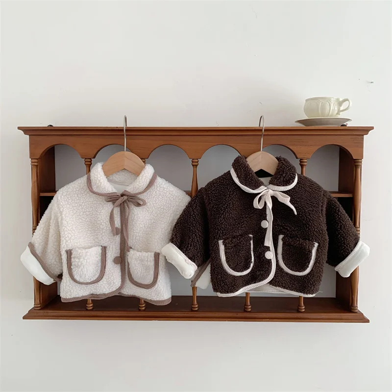 Newborn padded thickened Jackets Girl Fleece Warm Coat Infant Toddler Lamb Wool Outwear Boys Bow Thick Outerwear Baby Clothes