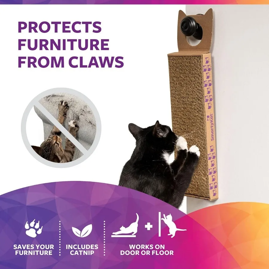 Wall-Mounted Cat Scratcher – Brown Corrugated Post with Catnip Infusion for Indoor Cats