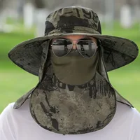 Anti-UV Wide Brim Sun Hat With Face Mask Adjustable Agricultural Work Hat Outing Hiking Fisherman Hat Breathable Beach Bucket 2