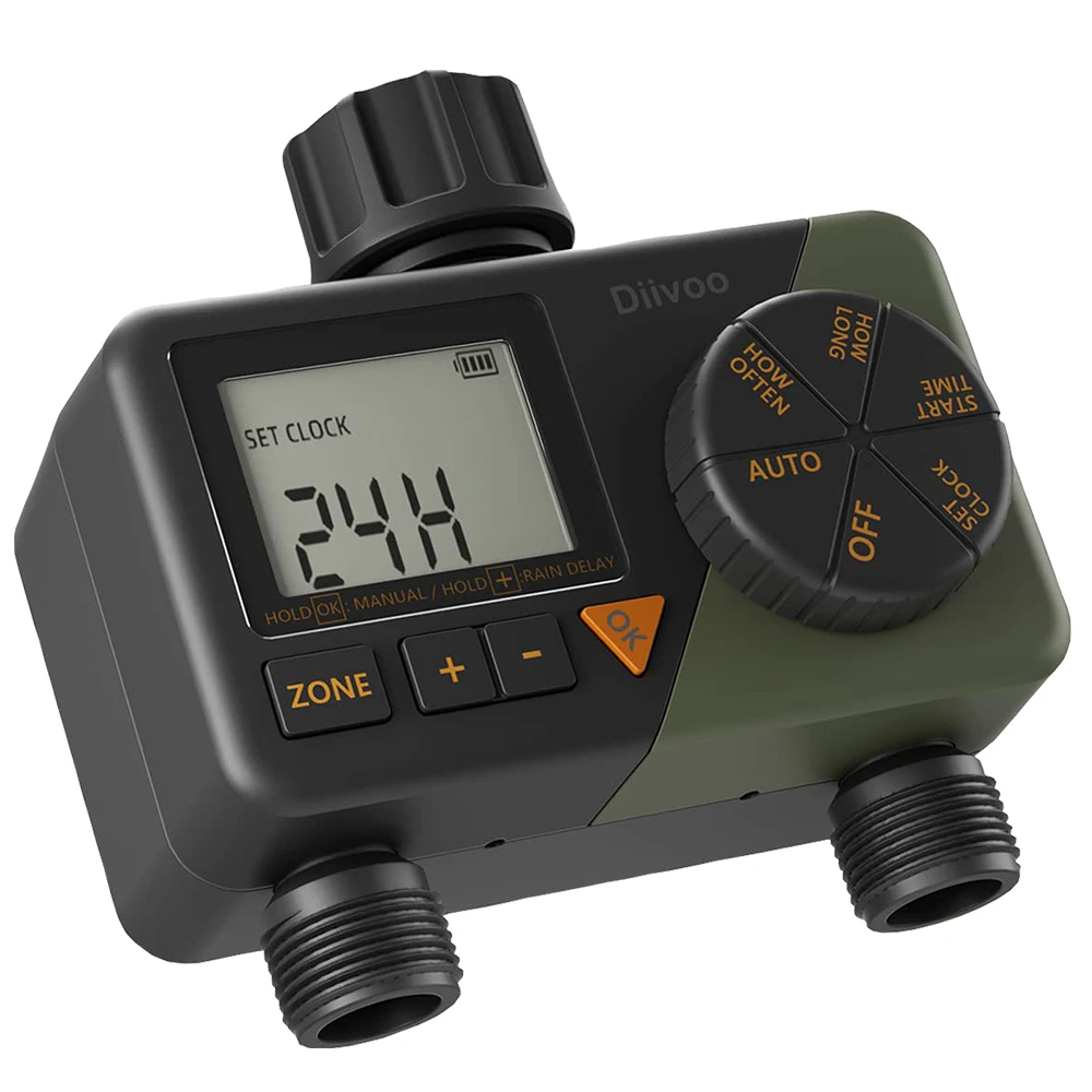 Diivoo Drip Irrigation Controller Outdoor 2 Zone Programmable Garden