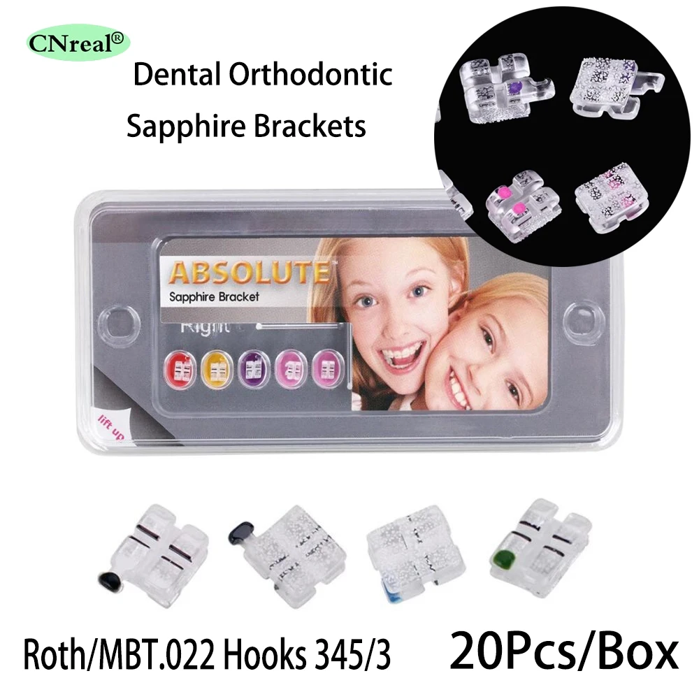 

20Pcs/Box Dental Orthodontic Monocrystalline Sapphire Ceramic Bracket Roth/MBT.022 Hooks 345/3 Crystal Clear Dentistry Braces