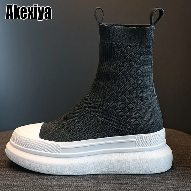 

Comemore Sock Shoes Woman Autumn Platform Boots Women's Casual Ladies Sneakers Weaven Booties Block Heel Female Footware