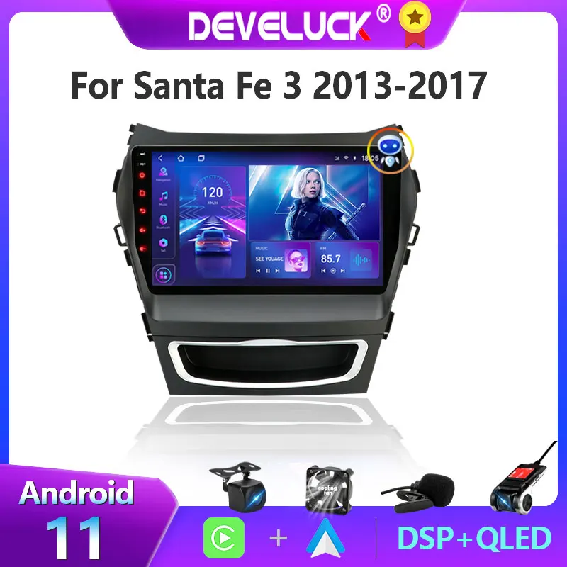 

Автомагнитола на Android 11, 2 din, мультимедийный плеер для Hyundai Santa Fe 3 Grand 2012-2017, GPS-навигатор, Carpaly, автомобильный DVD-плеер, QLED-экран