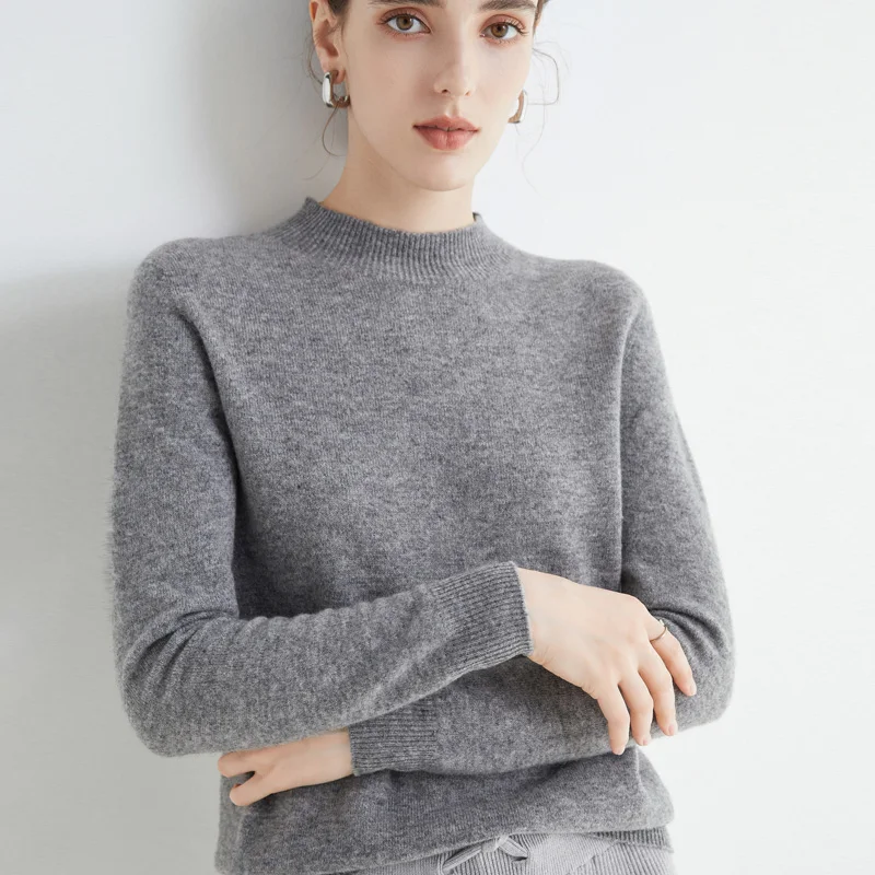 First-Line Ready-To-Wear Wool Sweater Women's Loose Half Turtleneck Pullover Spring and Autumn Basic Style Simple Bottoming Top - Image 5