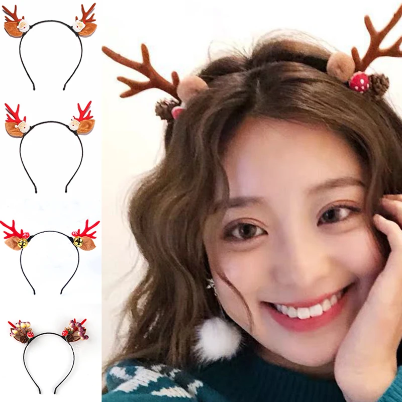 Christmas Headband for Women Reindeer Antlers Hair Band Cute Xmas Hair Hoop Party New Year Decor Photo Props Accessories