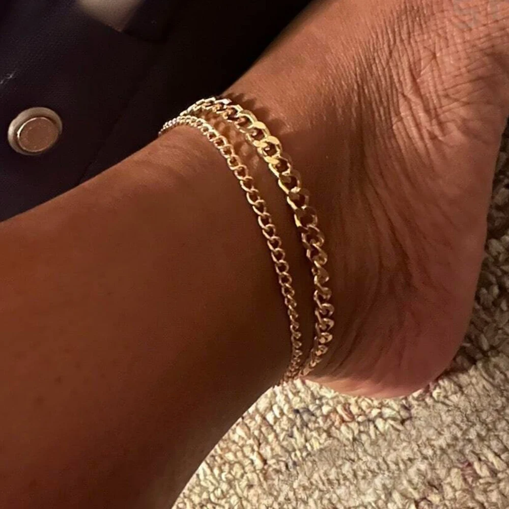 Gold Metal Chain Anklet Set 2PCS For Women