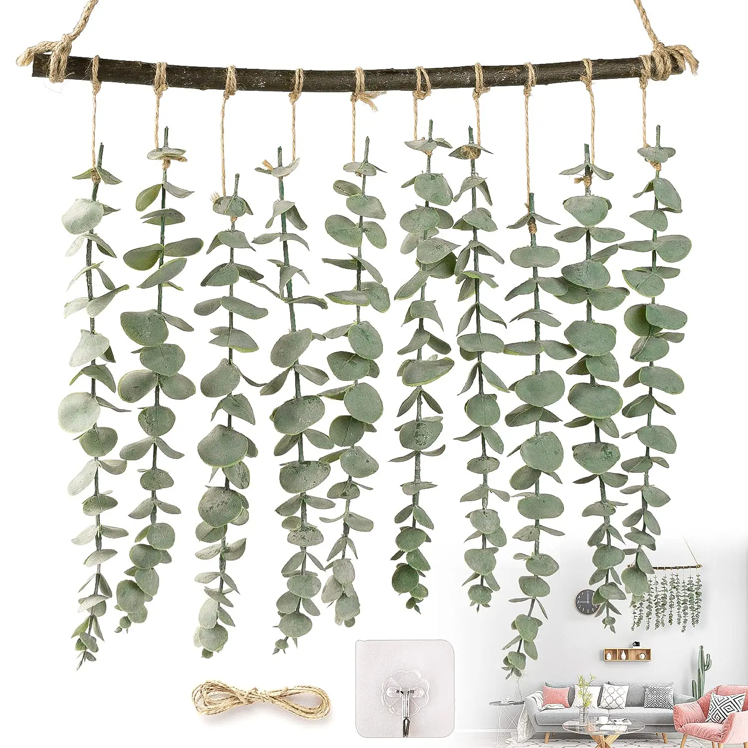 

Artificial Eucalyptus Wall Hanging Decor,Fake Eucalyptus Leaves Vines Wall Hanging Plants,Boho Bedroom,Living Room Home Decor