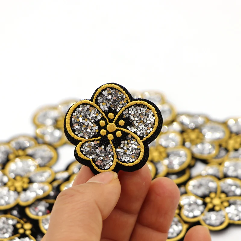 10 Teile/los Silber Blumen Pailletten Patches für Kleidung Eisen Auf Parche für Tuch Schuhe Hüte DIY Ornamente Handgemachte Accessoires – Detail 7