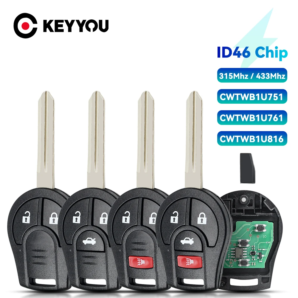 

KEYYOU с батареей CWTWB1U751 TWB1U761 для Nissan БЕСКЛЮЧЕВОЙ вход 46 чип брелок передатчик дистанционный Автомобильный ключ 315/433 МГц