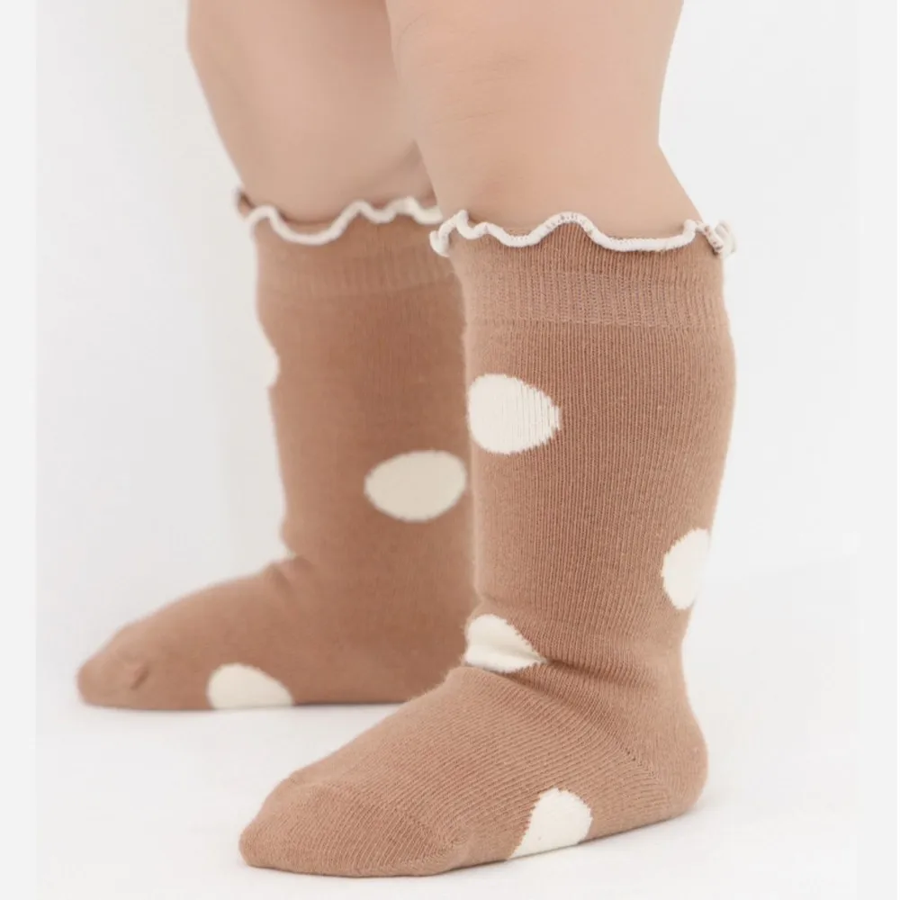 4 Pairs Infant Kids Girl Cotton Socks Baby Ruffles Vintage Color Floor Socks 0-5Y Baby Mid-tube Leg Warmers for Princess
