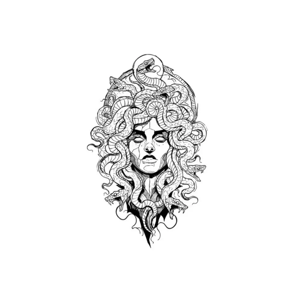 Steampunk Totem Waterproof Temporary Tattoos Women Man Medusa Snake Girl Arm Body Fake Tattoo