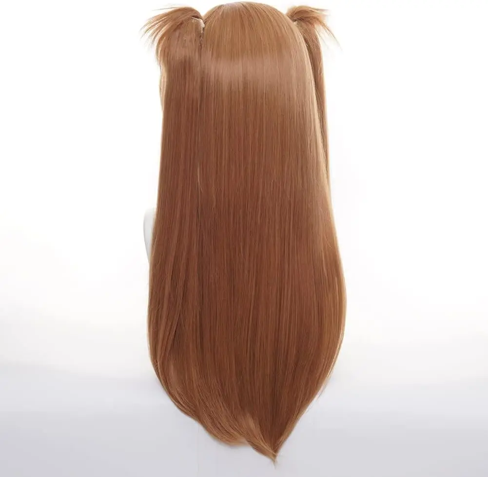 Asuka Langley Perücke Orange Evangelion Asuka Langley Cosplay Perücke mit Clip Pferdeschwanz Twin Pferdeschwanz Gerade Orange Anime Cosplay Perücke – Detail 9