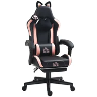 Cute Racing Gamer Chair, Faux Leather Gaming Chair with Footrest, Headrest and Lumbar Support, Black 1