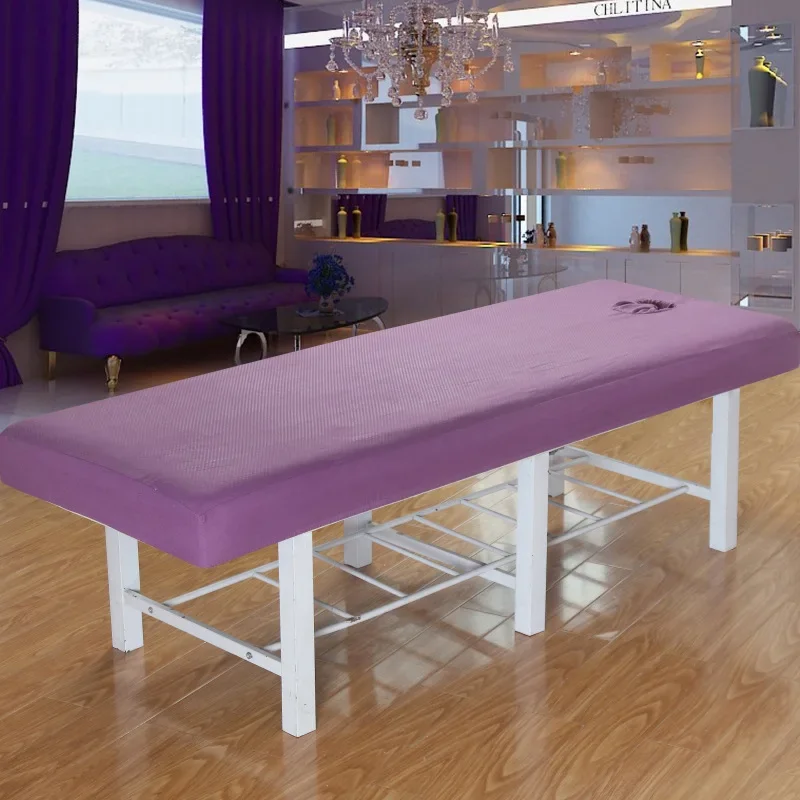Beauty Salon Solid Bed Mattress Fitted Sheet with Elastic Band Massage SPA Treatment Bed Cover with Hole, Anti-slip 3