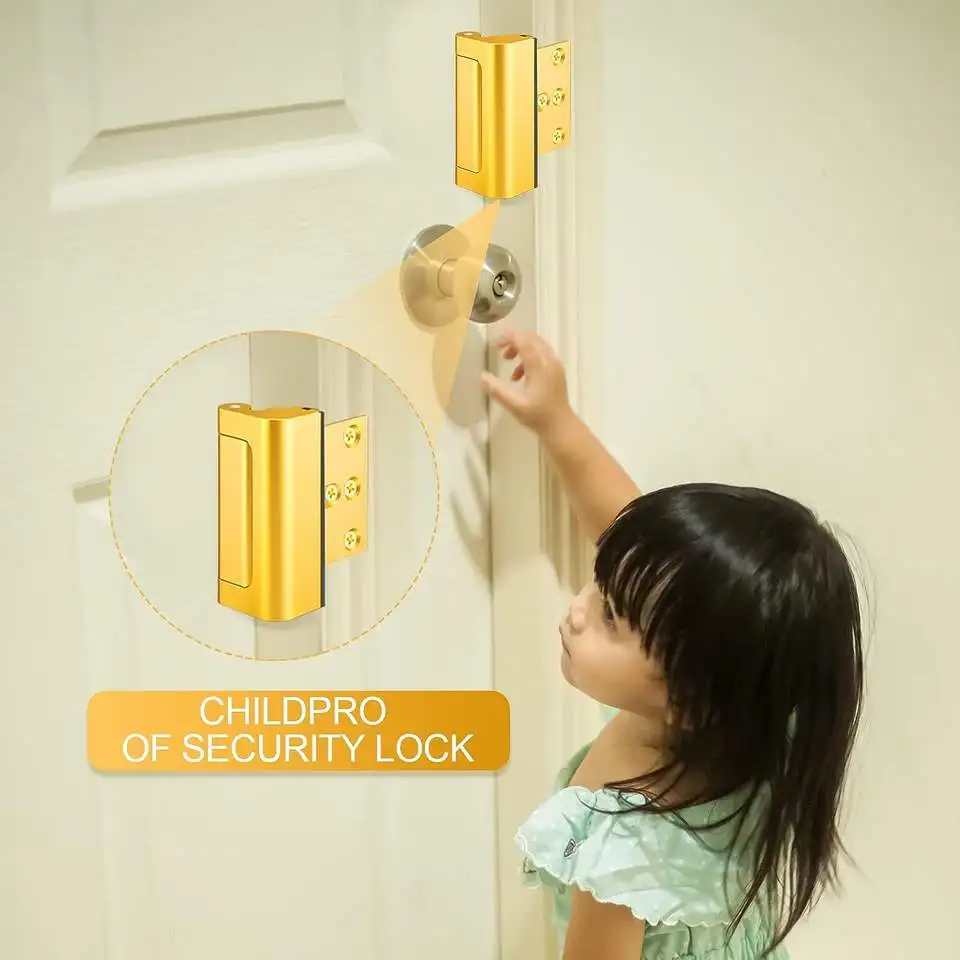 Door Reinforcement Locks Home Security Door Lock for Toddler Childproof Lock Night Withstand 800 Lbs Gold