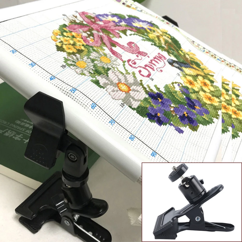 2pcs Cross Stitch Clip Clamp Non-slip Table Edge Embroidery Clip Adjustable 360 Rotation Metal Camera Holder