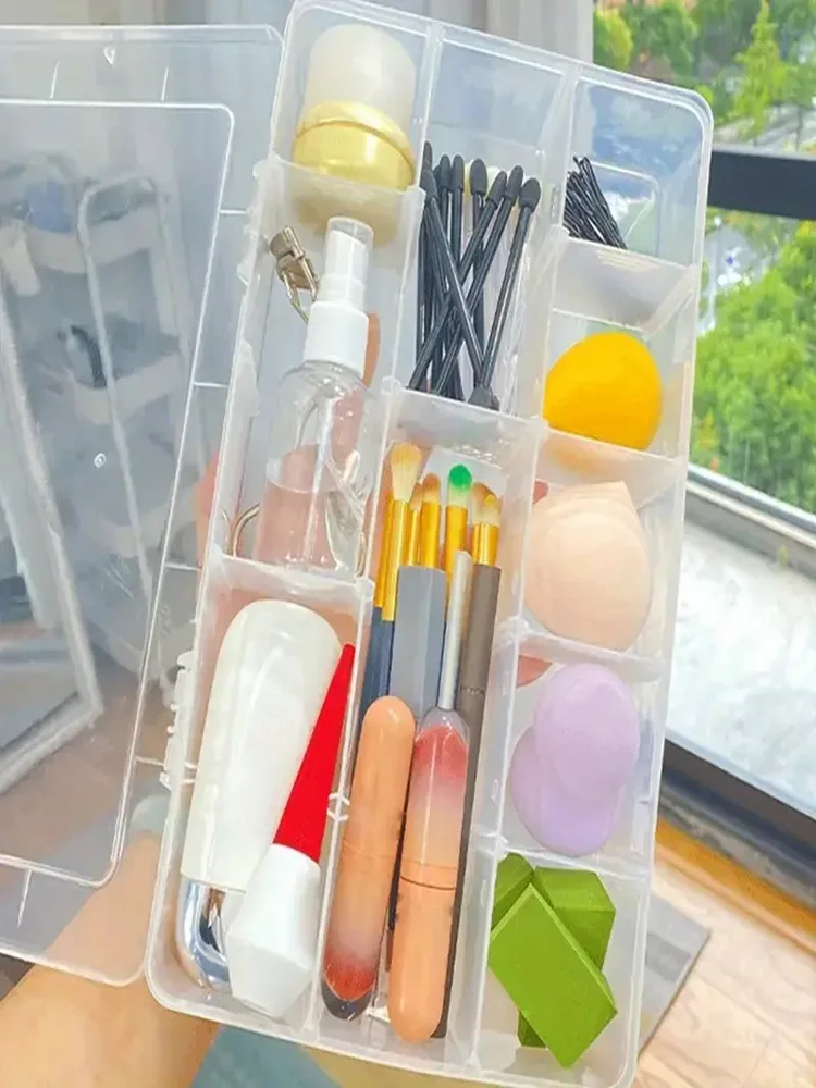 15 Grid Transparent Office Storage Box with Adjustable Dividers Plastic Storage Container for Art Painting 1 Piece