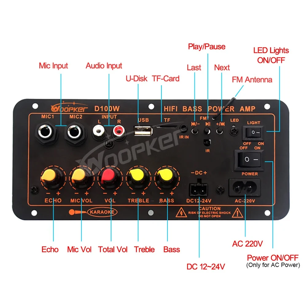 100W HiFi Bluetooth Amplifier Board D1000/D900/D100W/D20/D10 Bluetooth 5.0 Dual