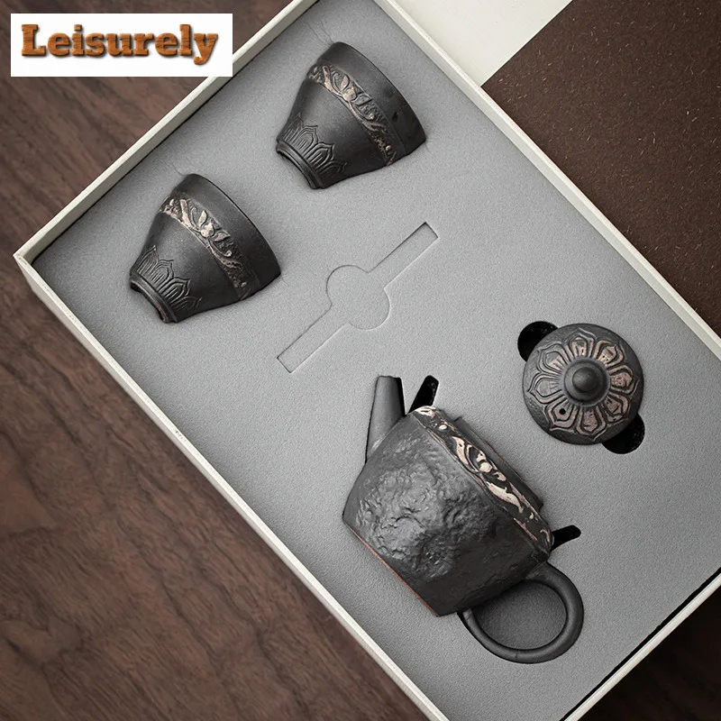 Wabi Sabi Style Ancient Lotus Teapot Tea Set Complete Set Retro Tea Ceremony Set Teapot and Tea Cup Set Tea Items Decoration