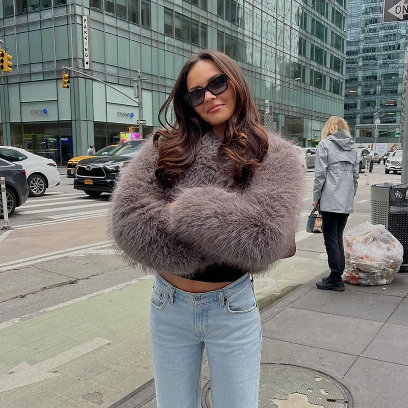 Street Fashion Girls Gray Fluffy Short Faux Fox Fur Jacket Women Winter Hot Brand Thick Warm Eco Fur Coat Female