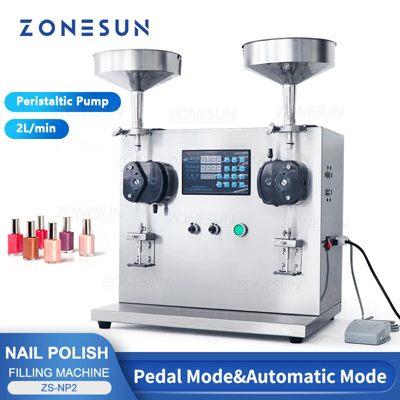 ZONESUN Liquid Paste Filling Machine Peristaltic Pump Lotion Nail Polish Lip Gloss Perfume Double Heads Production ZS-NP2 landto peristaltic pump filling handle dispenser