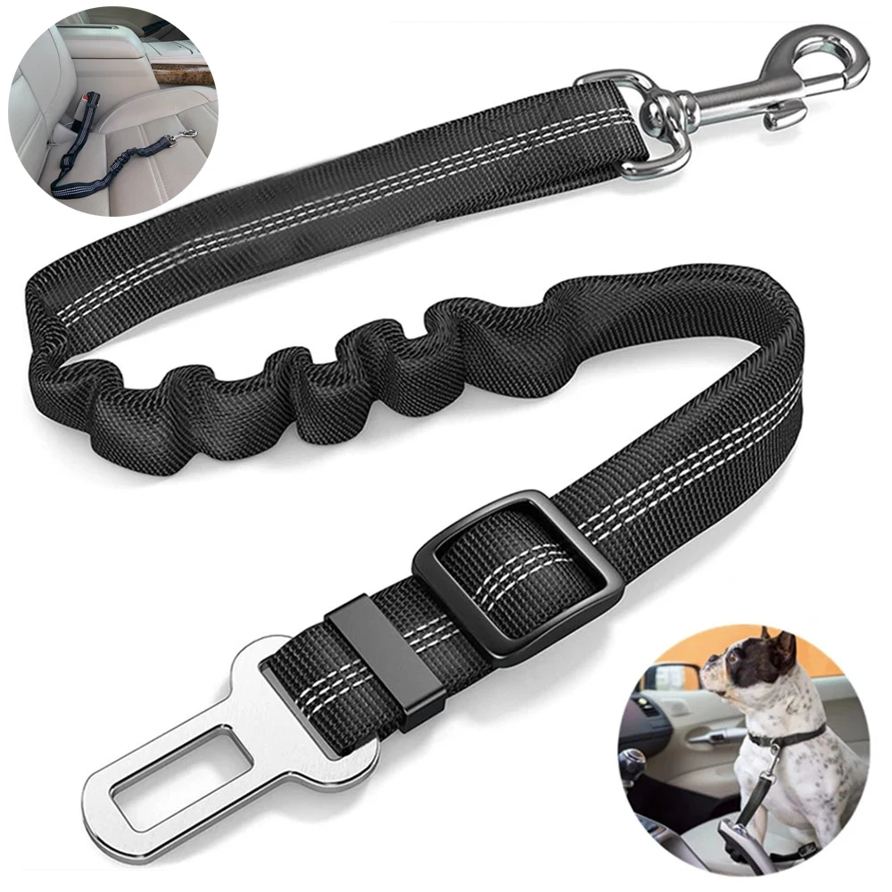 Durable Nylon Dog Seat Belt For Small Large Dogs Adjustable Reflective Elastic Lead Puppy Travel Car Safety Rope French Bulldog 1