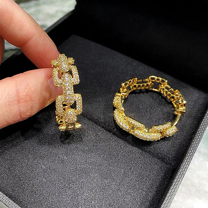 Luxury Punk Trend Zircon Links Hoop Earrings Women Cuban Chain Statement Party Banquet Dubai Africa Jewelry Brincos aretes Aros